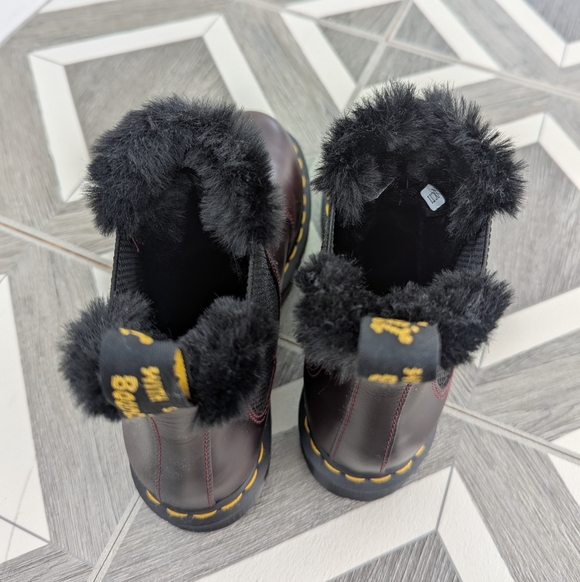 New! Doc Martens Leonore Faux Fur Lined Chelsea Boots Oxblood Color Size 6 - Picture 7 of 13